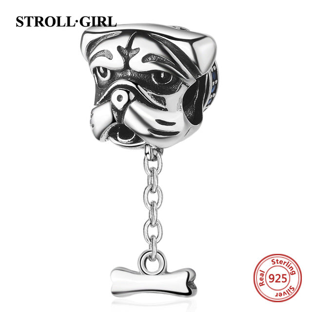 Strollgirl 925 Sterling Silver Beads Loyal Partners French bulldog Doggy Animal Charms fit Women Charm Bracelets Dog DIY Jewelry