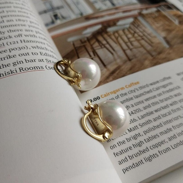 2019 New Round Pearl Earrings 925 Sterling Silver Jewelry Vintage Style Natural Freshwater Pearl Stud Earrings For Women Gift