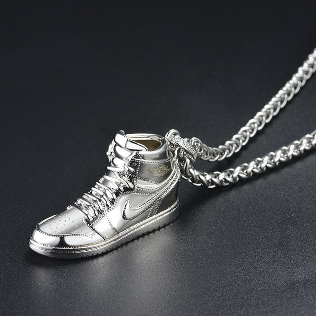 925 Sterling Silver Gold Black AJ Air Shoe Jordan Mini Sneaker Model Pendant Hip Hop Long Chain Necklace Fashion Jewelry