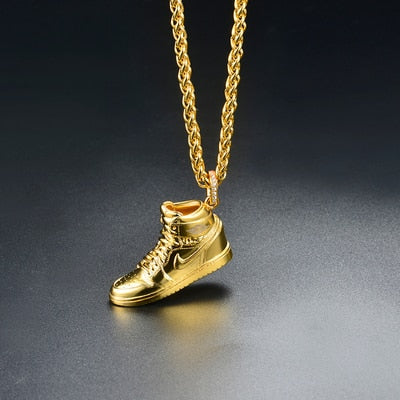 925 Sterling Silver Gold Black AJ Air Shoe Jordan Mini Sneaker Model Pendant Hip Hop Long Chain Necklace Fashion Jewelry