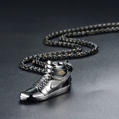 925 Sterling Silver Gold Black AJ Air Shoe Jordan Mini Sneaker Model Pendant Hip Hop Long Chain Necklace Fashion Jewelry