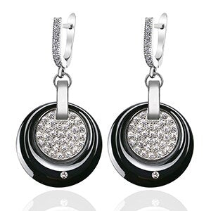 2019 Large Round Crystal Ceramic Earrings For Women Black White Over Size Statement Earrings Friendship Fashion Elegant Jewelry