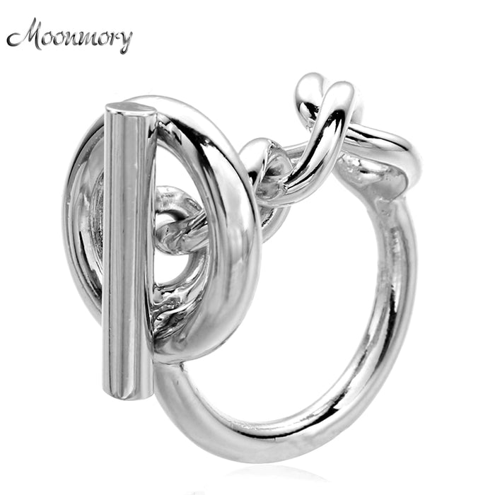 Moonmory 925 Sterling Silver Rope Chain Ring With Hoop Lock For Women French Popular Clasp Ring Sterling Silver Jewelry Making