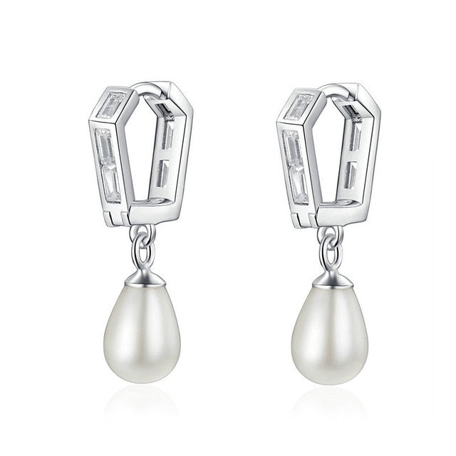 BAMOER Authentic 925 Sterling Silver Blooming Flower Petal Freshwater Pearl Drop Earrings for Women Luxury Silver Jewelry SCE259