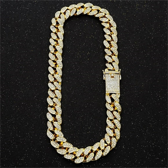 20mm Miami Curb Cuban Link AAA Iced Out Crystal Rhinestones Heavy Necklace Gold CZ Chain Punk Choker Bling Bling Hiphop Jewelry