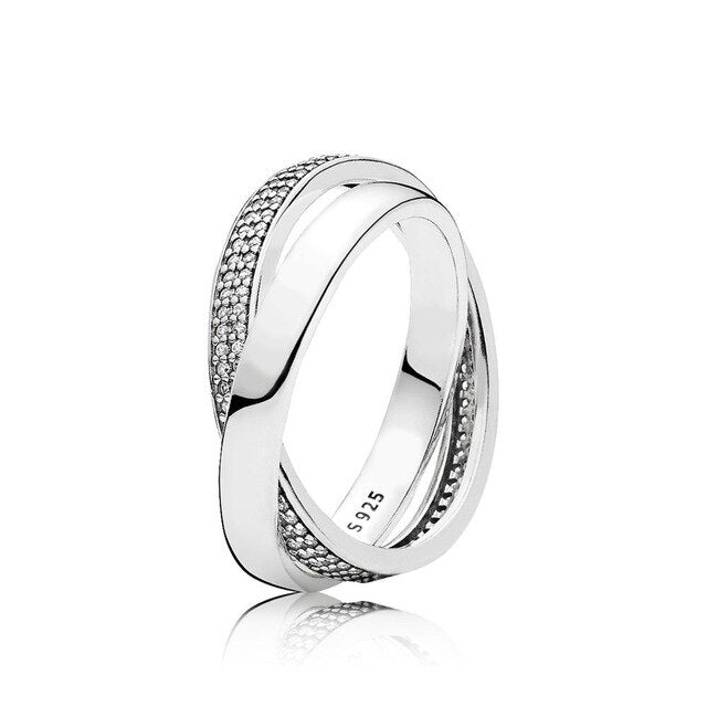 1 Pcs For Women 925 Sterling Silver Rings Rose Gold Winding Circle Crystal Finger Ring For Wedding Jewelry Gift 6/7/8/9 Size