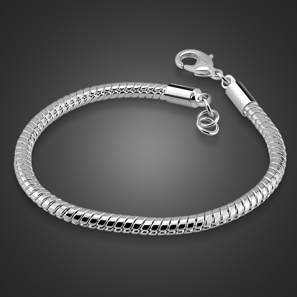 Man sterling silver fashion bracelets 925 pure silver 4 mm 20cm bone snake chain real solid silver bracelets jewelry for men