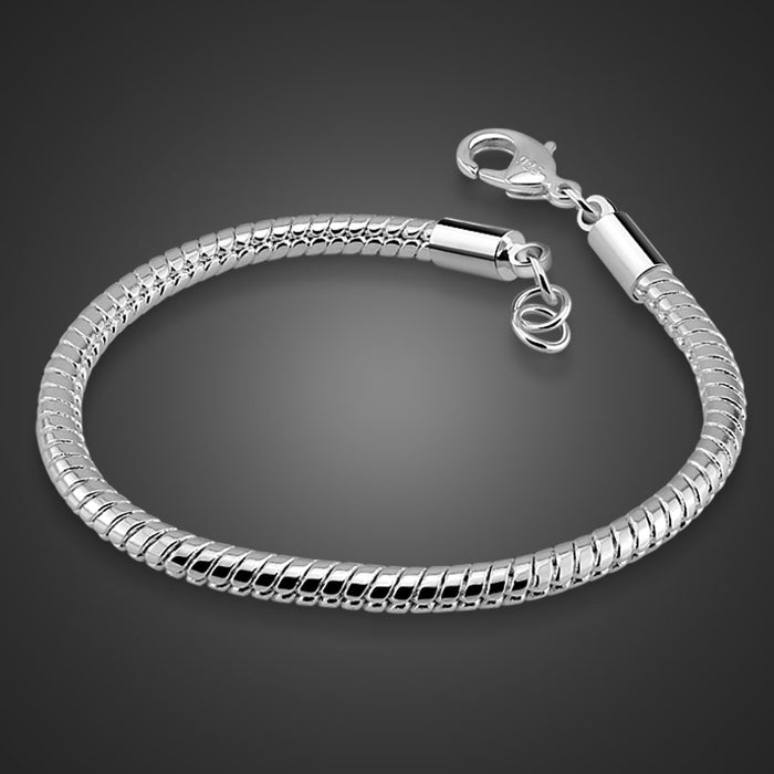 Man sterling silver fashion bracelets 925 pure silver 4 mm 20cm bone snake chain real solid silver bracelets jewelry for men