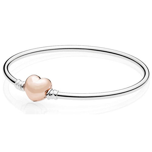 NEW 100% 925 Sterling Silver Rose Gold Heart Bracelet Clear CZ Charm Bead Fit Bracelet DIY Jewelry Gift The Factory Wholesale