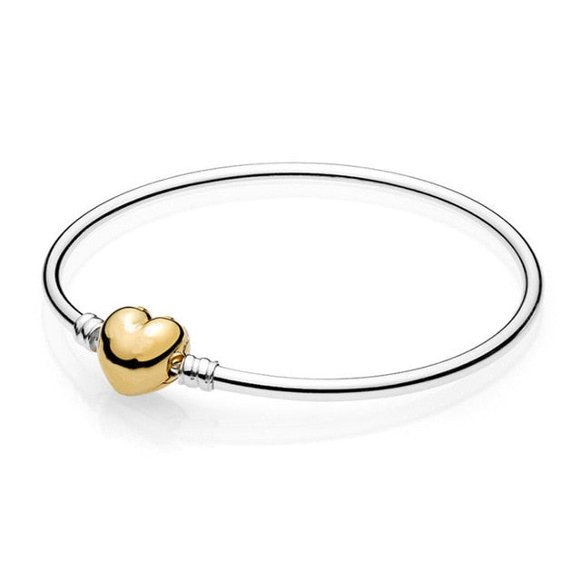 NEW 100% 925 Sterling Silver Rose Gold Heart Bracelet Clear CZ Charm Bead Fit Bracelet DIY Jewelry Gift The Factory Wholesale