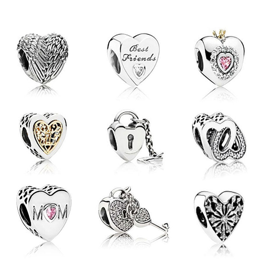 NEW Genuine 100% 925 Sterling Silver Heart Shape Pan Charm Pearls collocation Charm Bracelet DIY bangle Silver Jewelry
