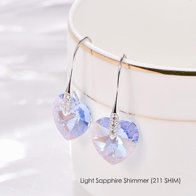Heart Crystals From Swarovski Drop Earrings Fashion 925 Sterling Silver Piercing Dangle Earrings For Women Jewelry Lover Gift