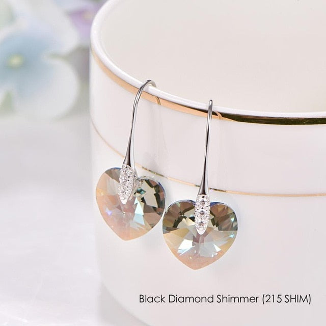 Heart Crystals From Swarovski Drop Earrings Fashion 925 Sterling Silver Piercing Dangle Earrings For Women Jewelry Lover Gift