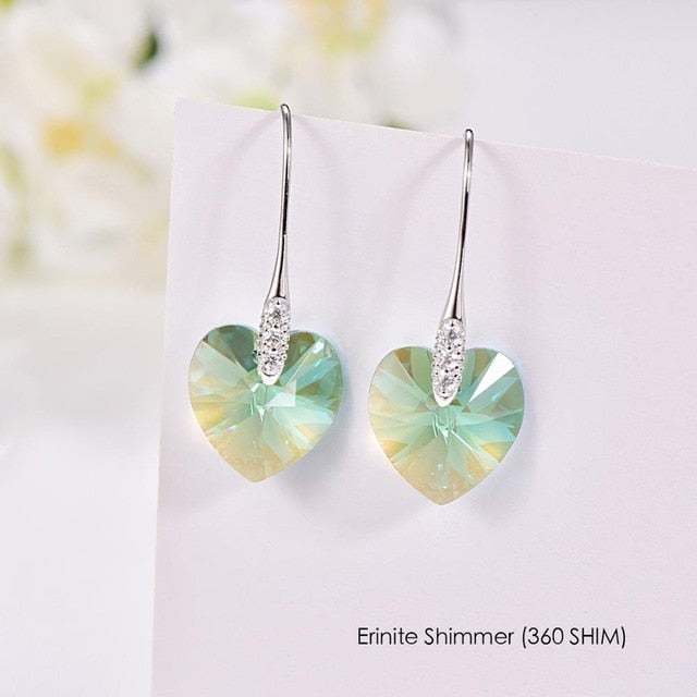 Heart Crystals From Swarovski Drop Earrings Fashion 925 Sterling Silver Piercing Dangle Earrings For Women Jewelry Lover Gift