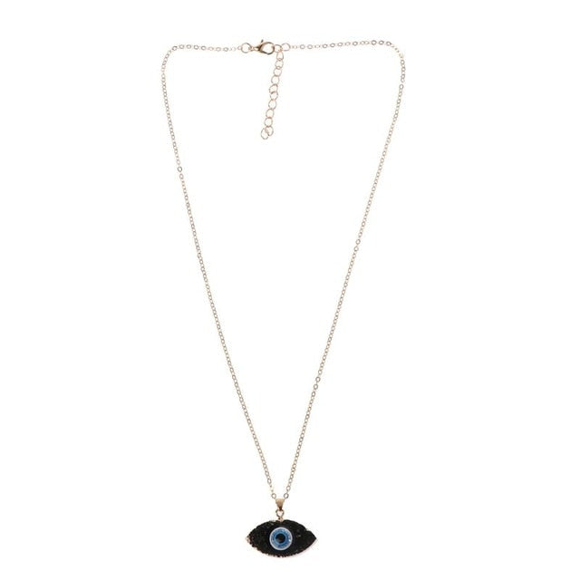 Blue Evil Eye Druzy Stone Pendant Necklace Resin Quartz Crystal Fashion Jewelry For Women
