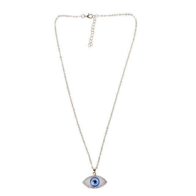 Blue Evil Eye Druzy Stone Pendant Necklace Resin Quartz Crystal Fashion Jewelry For Women