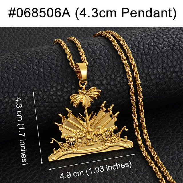 Anniyo Haiti Pendant and Necklace for Women/Girls,Ayiti Items Silver/Gold Color Jewelry Gifts of Haiti #068506