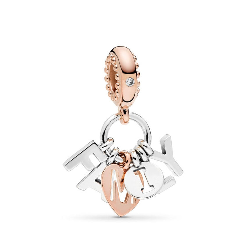 2020 Real 925 Sterling Silver Rose Perfect Family Hanging Charm Fit pandora bracelet Necklace Two-tone pendant charm DIY jewelry