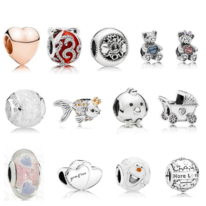 NEW 100% 925 Sterling Silver Charms Bead Bear Fish Tigon Fit Bracelets Glass beads DIY bracelet The factory wholesale