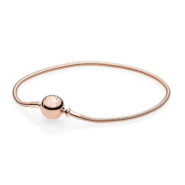 Rose Gold Ball Clasp ESSENCE COLLECTION Beaded Bracelet Bangle Fit Europe Snake Chain Bracelet 925 Sterling Silver Bead Charm