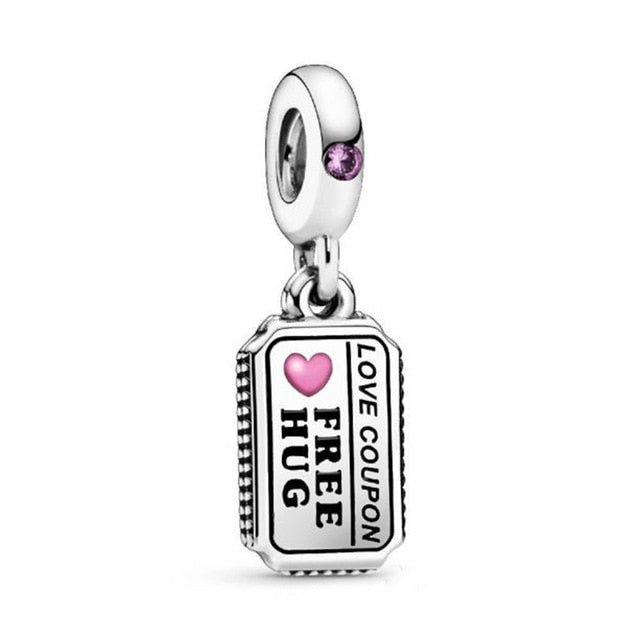 Pre-Sale 2020 Valentine's Day  Silver Ball Pendant  Key Freehand Heart Doll  Lady Tramp Inscription Love Coupon Dangle Charm