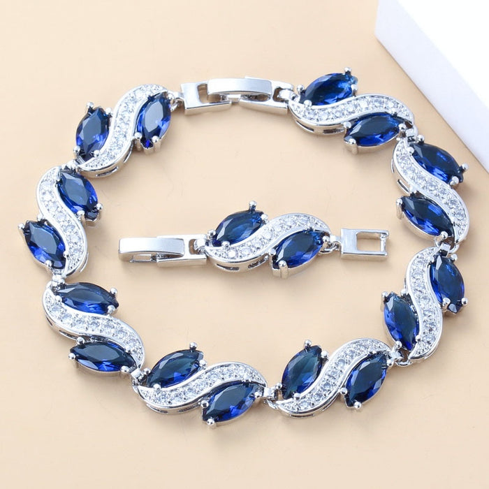 Sterling Silver New Style Blue Zircon Overlay Link Chian 7 Inch Bracelet Jewelry For Women Free Jewelry Box SL02