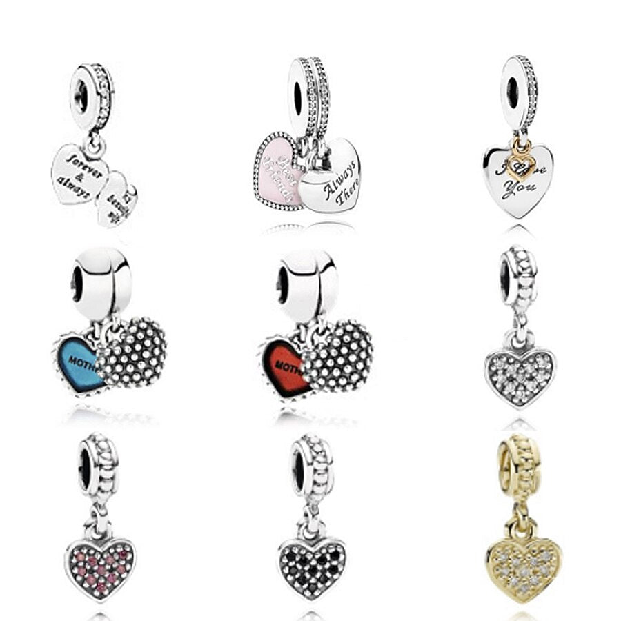 NEW 925 Sterling Silver charm Pendant Heart Shaped Pearls Fit Original Bracelet DIY bracelet Jewelry Gift Factory wholesale