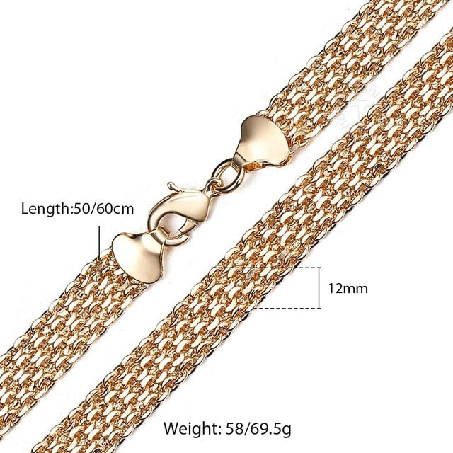Davieslee 12mm Big 585 Rose Gold Double Weaving Rolo Cable Curb Link Chain Necklace for Men Women 50/60cm Fashion Jewelry DCN20