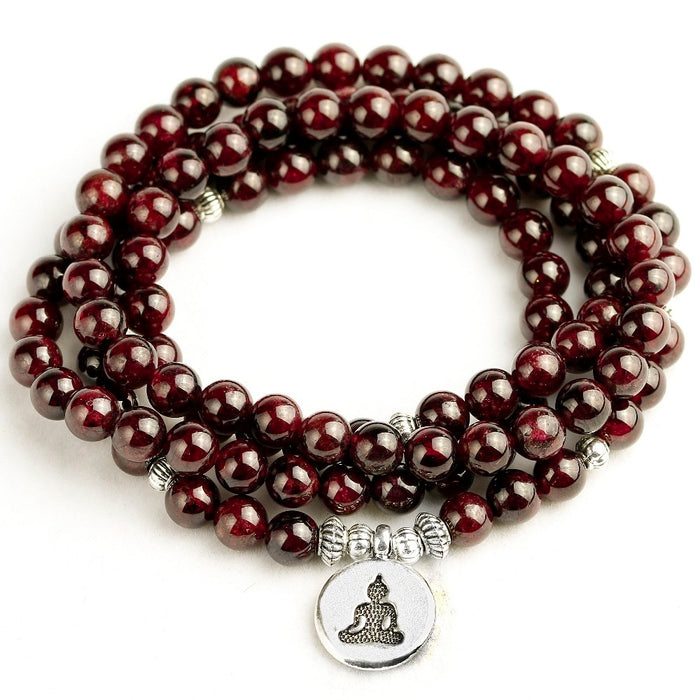 Natural A Garnet 108 Beads Mala Bracelet 6MM Stone Women Men Meditation Lotus OM Charm Yoga Bracelets Drop shipping